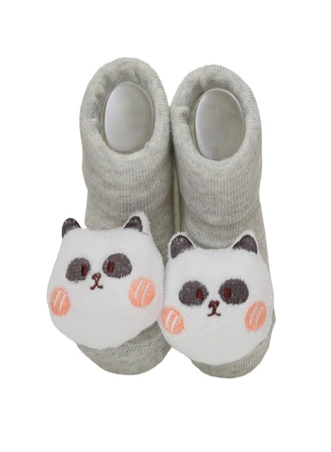 Yellow Bee Panda Anti-Skid Stuffed Toy Rattle Socks for Boys, Grey and White, 0-12 Months - Image 1